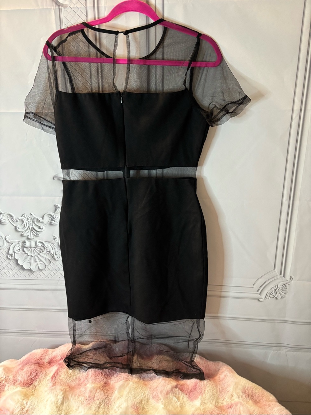 NWOT Lulu’s Black Mesh Short Sleeve Bodycom Midi Dres, Size Large - Picture 2 of 10